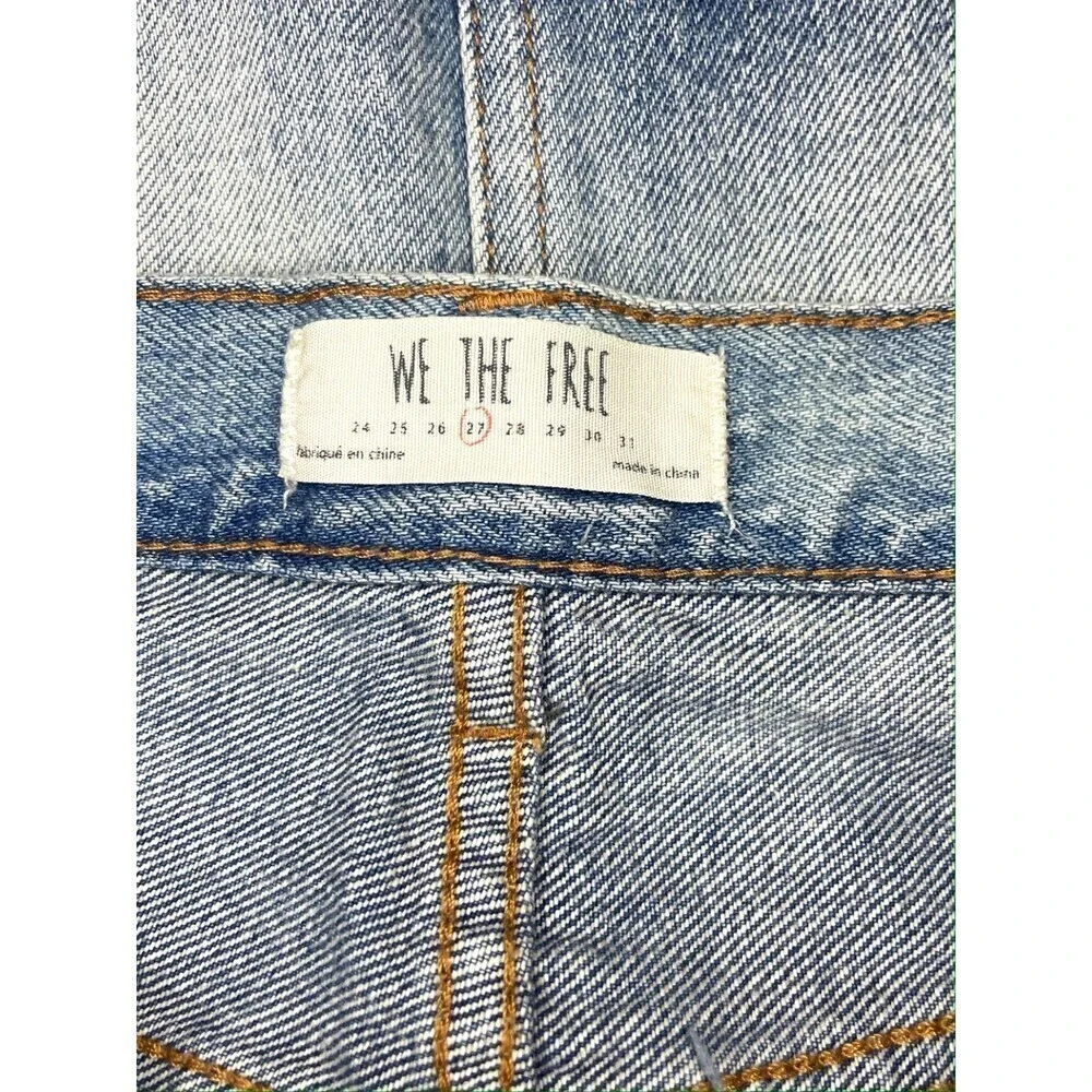Free People Relaxed & Destroyed Denim Mini Jean Skirt Sz 27 Blue Denim
